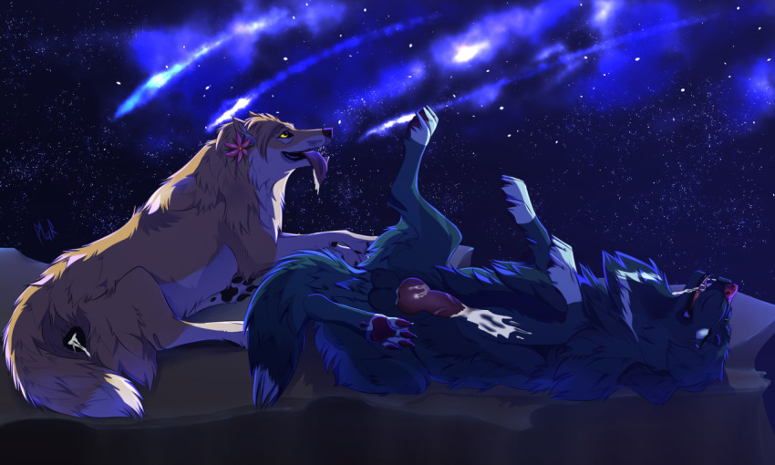 adults alpha_and_omega canid canine canis duo female feral kate_(alpha_and_omega) male male/female mammal marmenuar night sky star wolf ych_(character) ych_result yrakell