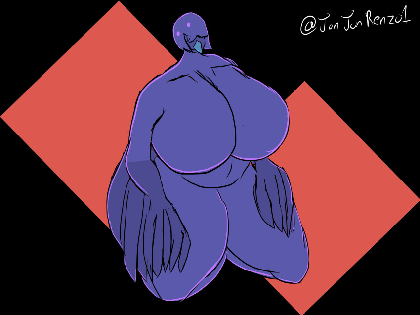 anthro avian big_breasts bird breasts feathered_wings feathers female hair hi_res huge_breasts jonjonrenzo1 monster_girl_(genre) solo thick_thighs wide_hips wings