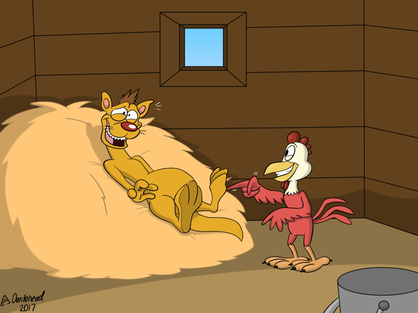 2017 absurd_res artist_name avian back_at_the_barnyard barn beak bird brown_hair bucket chicken container detailed_background digital_media_(artwork) domestic_ferret doritohead dot_eyes duo feathers feet fingers freddy_(back_at_the_barnyard) fur galliform gallus_(genus) hair hay hi_res inside lying male mammal multicolored_body multicolored_feathers mustela mustelid musteline nickelodeon on_back peck_(back_at_the_barnyard) phasianid red_body red_feathers short_hair simple_eyes smile standing tail_feathers teeth tickling tickling_feet toes true_musteline two_tone_body two_tone_feathers whiskers white_body white_feathers yellow_body yellow_fur