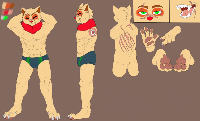 2017 4_fingers 4_toes abs anthro back_scar belly biceps big_abs big_deltoids big_muscles big_pecs big_serratus blue_clothing blue_speedo blue_swimwear brown_body brown_eyebrows brown_face brown_fur brown_inner_ear brown_markings brown_spots butt cheek_tuft claws closed_smile clothed clothed_anthro clothed_male clothing color_swatch colored deltoids dewclaw digital_media_(artwork) digitigrade ear_tuft eyebrow_scar eyebrows eyes_closed facial_markings facial_scar facial_tuft feet fingers flat_colors front_view fur gore green_clothing green_eyes green_speedo green_swimwear gums half-closed_eyes hands_above_head hands_behind_head happy head_markings head_tuft heyimteedo hi_res humanoid_hands league_of_legends leg_tuft looking_at_viewer looking_forward male male_anthro mammal manly markings model_sheet mouth_scar multicolored_body multicolored_fur muscular muscular_anthro muscular_male narrowed_eyes navel nude_anthro nude_male obliques pawpads pecs pink_gums pink_mouth pink_pawpads pink_tongue quads red_neckwear red_nose riot_games scar serratus sharp_teeth side_view solo speedo spots swimwear tan_arms tan_back tan_belly tan_body tan_butt tan_chest tan_ears tan_face tan_feet tan_fur tan_legs tan_neck tan_toes teemo_(lol) teeth toes tongue topless topless_anthro topless_male triceps tuft two_tone_body two_tone_face two_tone_fur two_tone_speedo video_games white_claws yordle