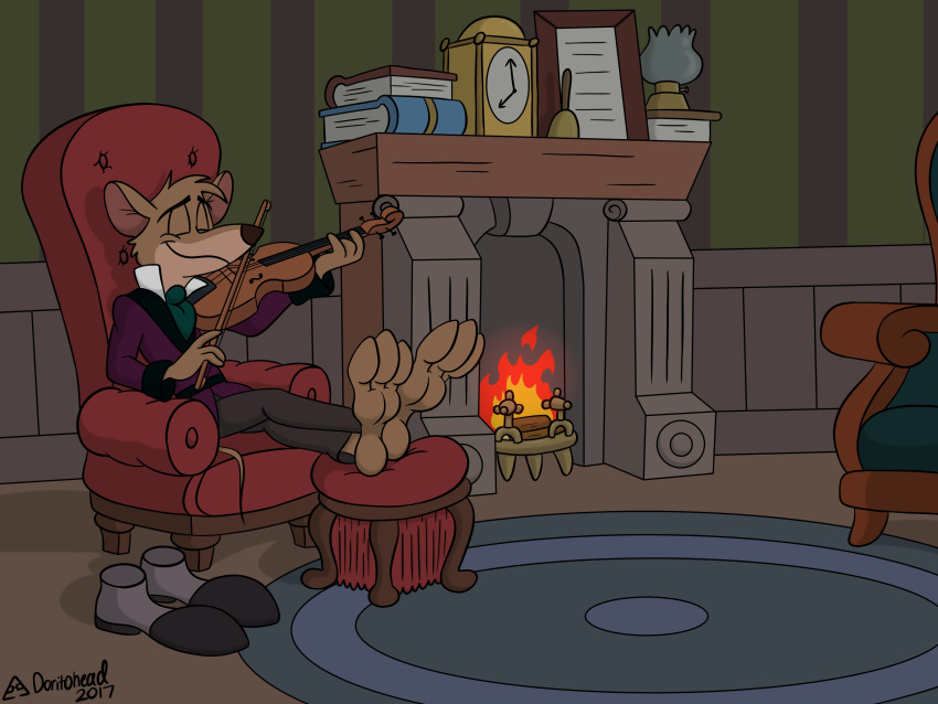 2017 absurd_res anthro artist_name barefoot basil_(disney) bowed_string_instrument brown_body brown_fur brown_hair clothing detailed_background digital_media_(artwork) disney doritohead eyes_closed feet fingers fireplace fur hair hi_res inside legs_up long_tail male mammal mouse multicolored_body multicolored_fur murid murine musical_instrument rodent signature sitting smile solo string_instrument suit tan_body tan_fur the_great_mouse_detective toes two_tone_body two_tone_fur violin