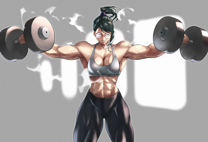 abs absurdres breasts dumbbell glasses highres jujutsu_kaisen muscular muscular_female qtime4_702 tank_top zen'in_maki