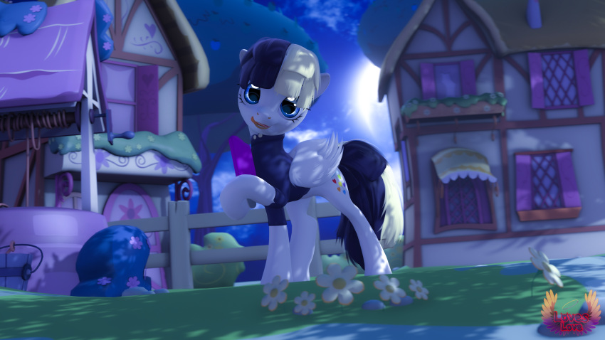 16:9 3d_(artwork) 4k absurd_res black_hair blonde_hair blue_eyes building cutie_mark digital_media_(artwork) equid equine female flower friendship_is_magic hair hasbro hi_res house loveslove mammal moon multicolored_hair my_little_pony my_little_pony:_the_movie_(2017) night pegasus plant ponyville solo songbird_serenade_(mlp) two_tone_hair well widescreen wings