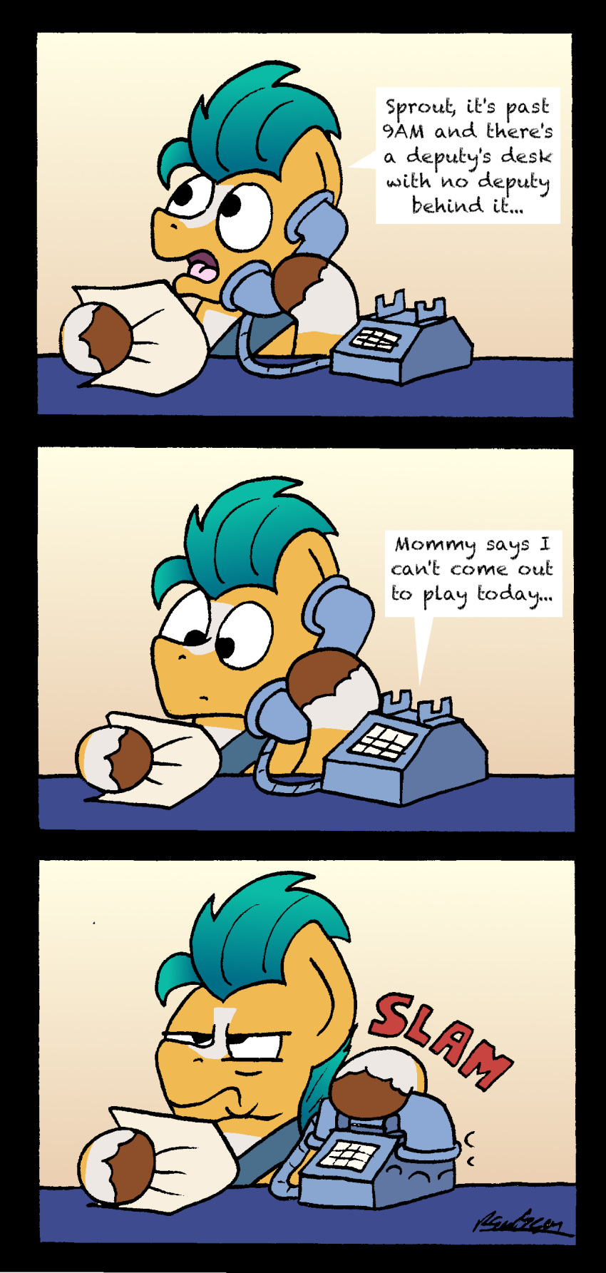 absurd_res angry aquamarine_hair bobthedalek comic dialogue earth_pony english_text equid equine hasbro hi_res hitch_trailblazer_(mlp) hooves horse leg_markings mammal markings mlp_g5 my_little_pony paper phone pony socks_(marking) text turquoise_hair