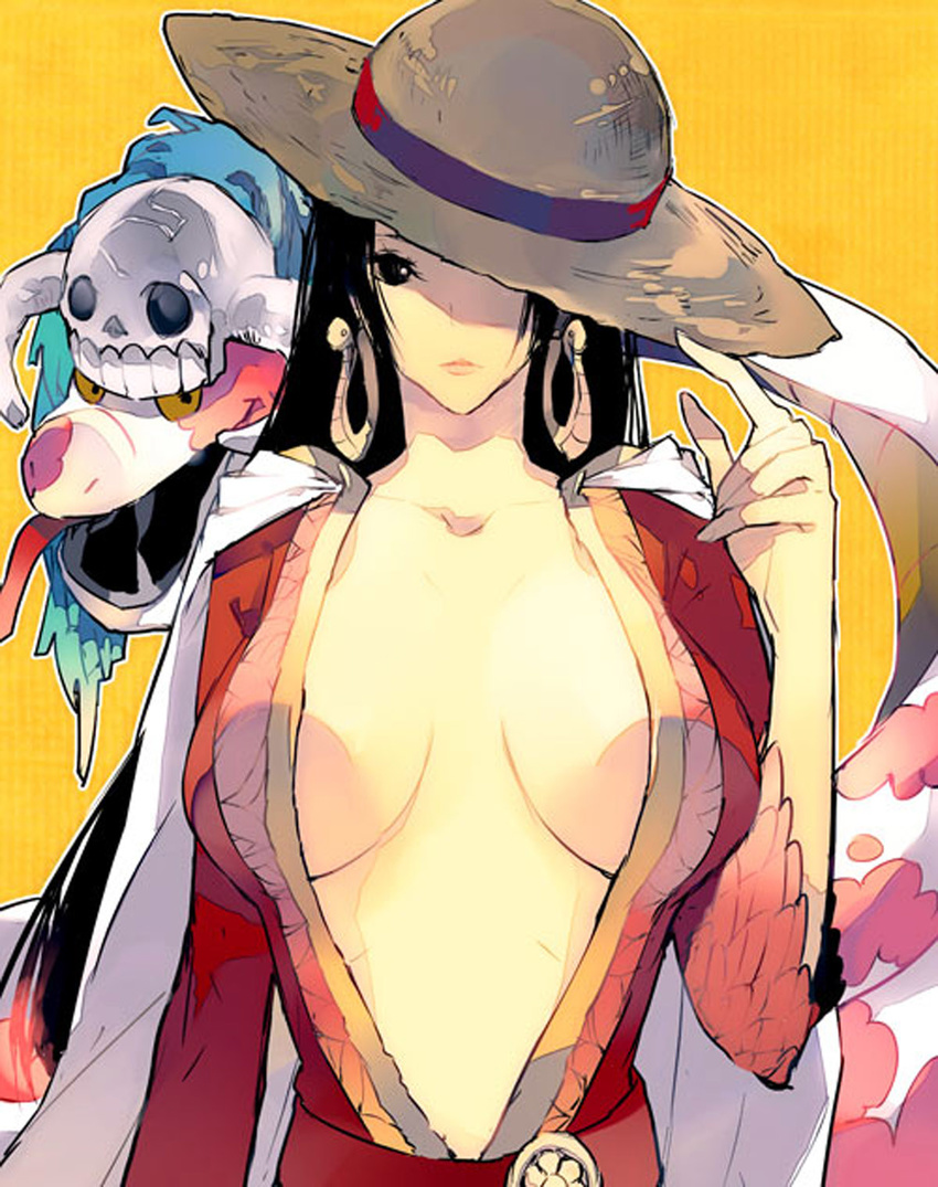 boa_hancock breasts cape cleavage compression_artifacts hat highres jpeg_artifacts one_piece resized salome_(one_piece) straw_hat