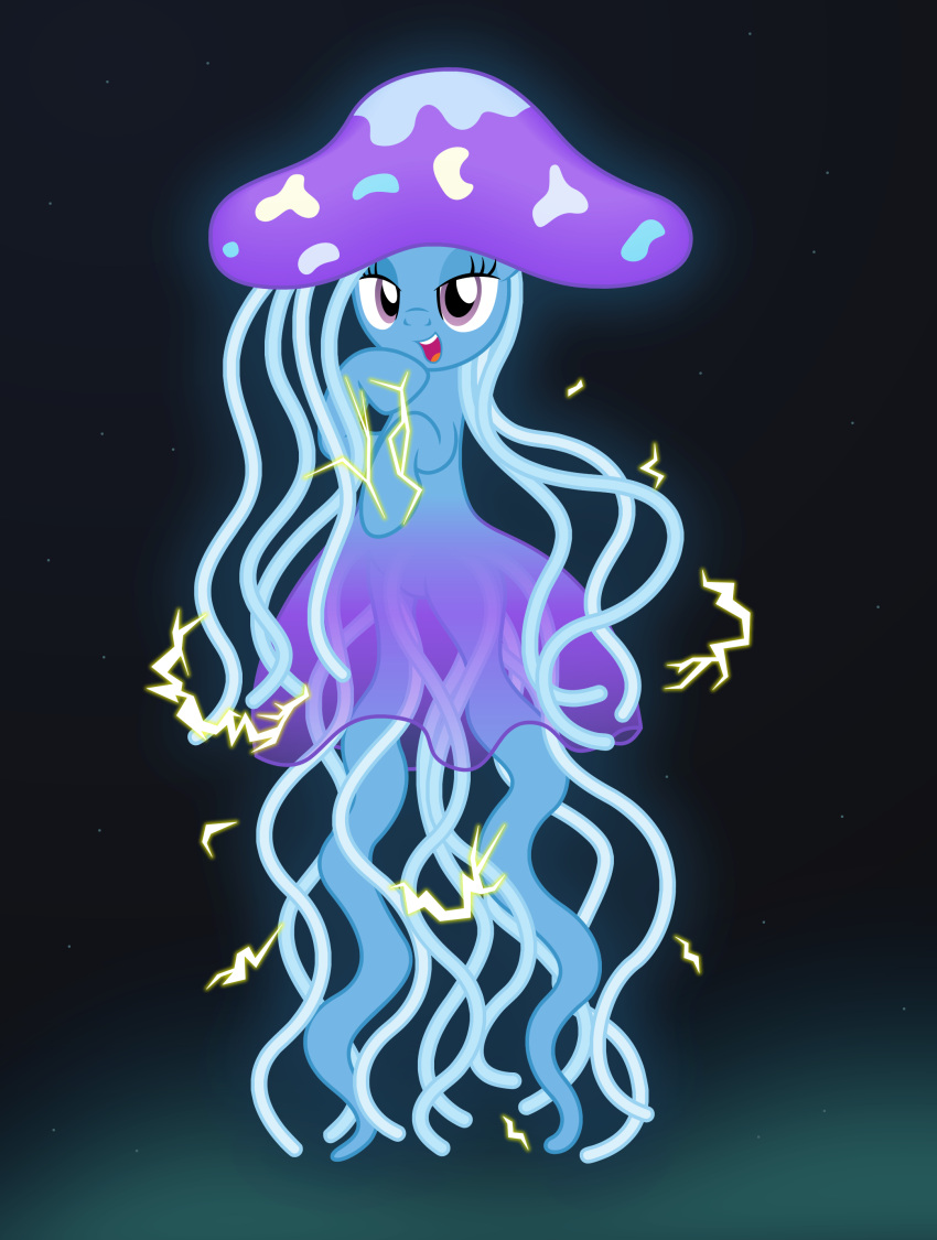 absurd_res badumsquish cnidarian electricity equid equine friendship_is_magic hasbro hi_res horse jellyfish mammal marine medusozoan my_little_pony open_mouth open_smile pony purple_eyes smile solo trixie_(mlp)