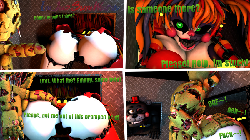 absurd_res ambiguous_penetration animatronic being_watched caught caught_and_continued circus_baby_(fnaf) cock_on_ass comic female five_nights_at_freddy's five_nights_at_freddy's_3 freddy_fazbear's_pizzeria_simulator hand_on_butt hi_res humanoid incest_(lore) lefty_(fnaf) looking_at_another machine male male/female penetration questionable_consent robot scottgames scrap_baby_(fnaf) scraptrap_(fnaf) somehornyweirdo springtrap_(fnaf) stuck suprised_look surprise text vent video_games william_afton_(fnaf)