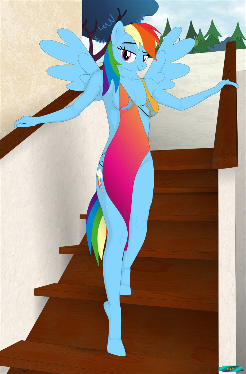 anthro clothing dress equid equine fab3716 female friendship_is_magic hasbro hi_res mammal my_little_pony pegasus pinup pose rainbow_dash_(mlp) solo wings