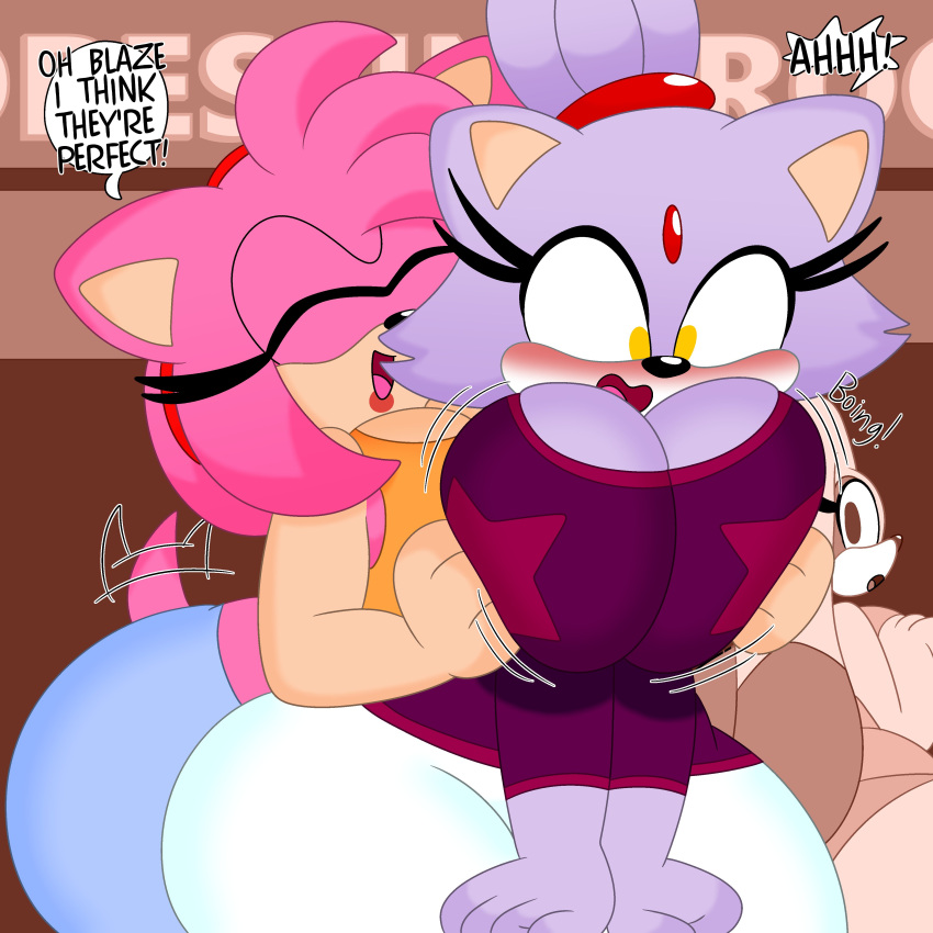 2022 3barts 4k absurd_res accessory amy_rose anthro big_breasts big_ears blaze_the_cat blush bouncing_breasts breast_grab breast_jiggle breast_squish breasts cleavage clothed clothing cream_the_rabbit curvy_figure detailed_background dialogue digital_media_(artwork) domestic_cat english_text eulipotyphlan eyelashes eyes_closed felid feline felis female female/female fingers fur grabbing_from_behind group hair hand_on_breast headband hedgehog hi_res holding_breast hourglass_figure huge_breasts inside jiggling lagomorph lavender_body lavender_fur lavender_hair leporid lips long_ears mammal multicolored_body multicolored_fur pink_body pink_fur pink_hair rabbit sega shirt short_hair short_tail smile sonic_the_hedgehog_(series) squish standing surprise tail_motion tailwag tan_body tan_fur tank_top text thick_thighs tongue topwear two_tone_body two_tone_fur voluptuous white_body white_fur wide_hips yellow_eyes