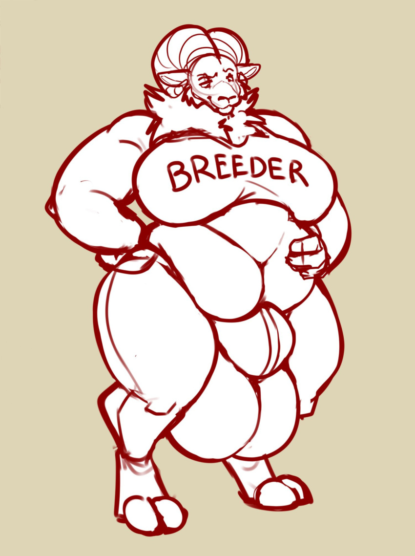 anthro balls big_balls big_bulge bovid bulge caprine chubby_anthro chubby_belly chubby_female chubby_gynomorph chubby_intersex clothing crop_top fluffy genitals gynomorph herm hi_res horn huge_balls huge_bulge hyper hyper_bulge intersex mammal mouflon overweight sheep shirt slightly_chubby solo thick_thighs topwear tyne_(yaudizz) wide_hips wild_sheep yaudizz