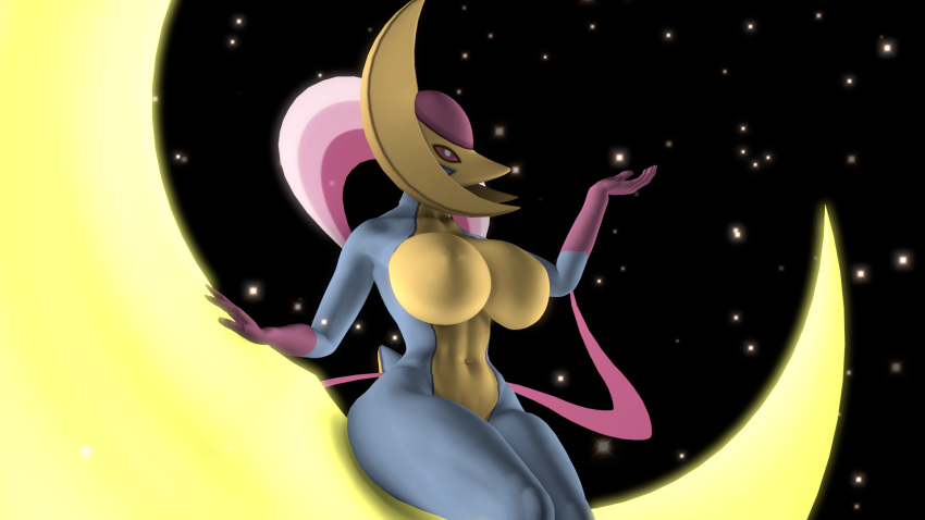 16:9 2021 3d_(artwork) anthro big_breasts blue_body blue_skin breasts crescent_moon cresselia digital_media_(artwork) dnrud12 featureless_breasts female hi_res legendary_pok&eacute;mon looking_aside moon navel nintendo nude pok&eacute;mon pok&eacute;mon_(species) pok&eacute;morph pose purple_eyes sitting solo source_filmmaker star video_games widescreen yellow_body yellow_skin