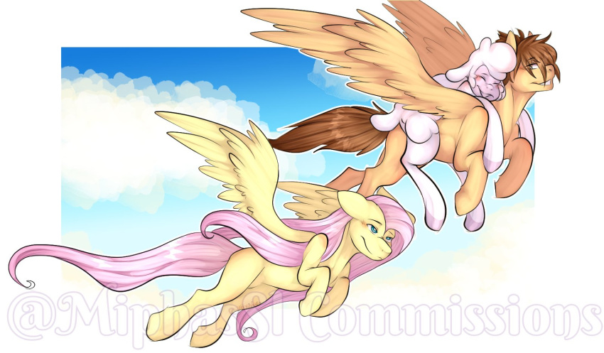 alternate_species bovid brown_body brown_hair brown_tail caprine equid equine feathered_wings feathers female feral fluttershy_(mlp) flying friendship_is_magic fur group hair hasbro hi_res hooves kingdom_hearts male mammal miphassl my_little_pony pegasus pink_hair pink_tail pom_(tfh) sheep signature smile sora_(kingdom_hearts) square_enix them's_fightin'_herds trio video_games white_body white_fur wings wool_(fur) yellow_body