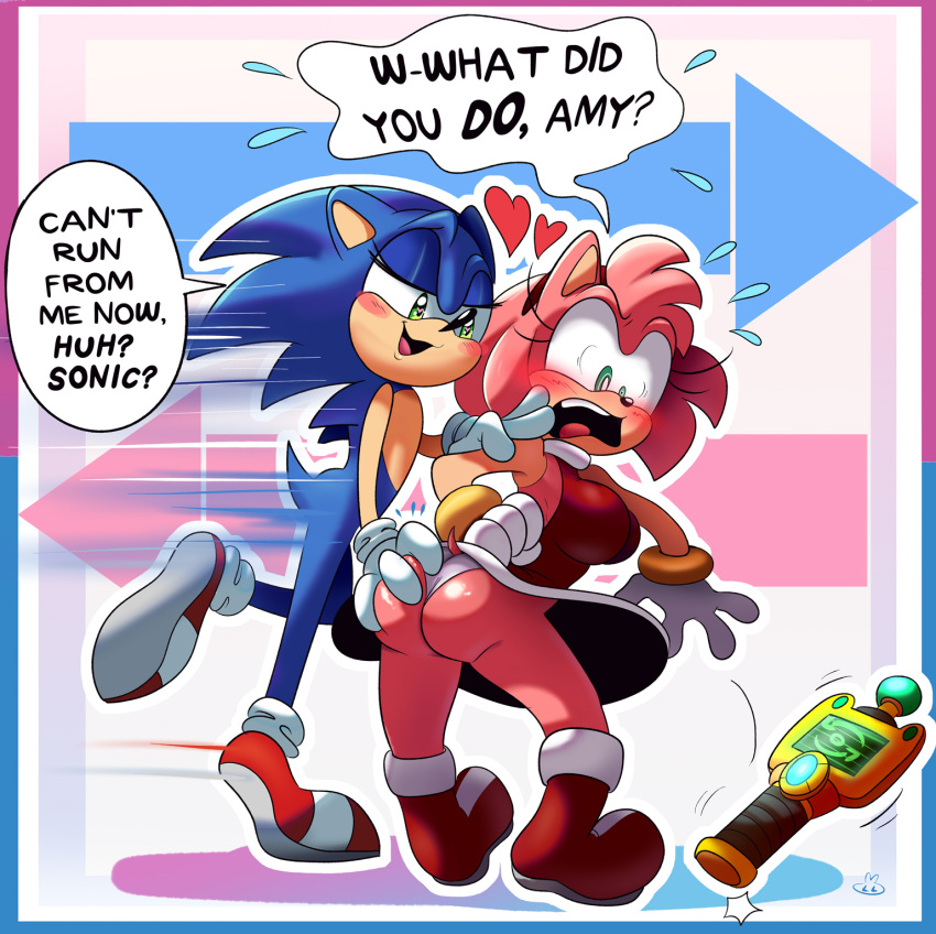 amy_rose blush body_swap butt butt_grab clothing device duo embarrassed eulipotyphlan female hand_on_butt hedgehog hi_res lewdloaf male male/female mammal panties panty_shot sega sonic_the_hedgehog sonic_the_hedgehog_(series) surprise underwear