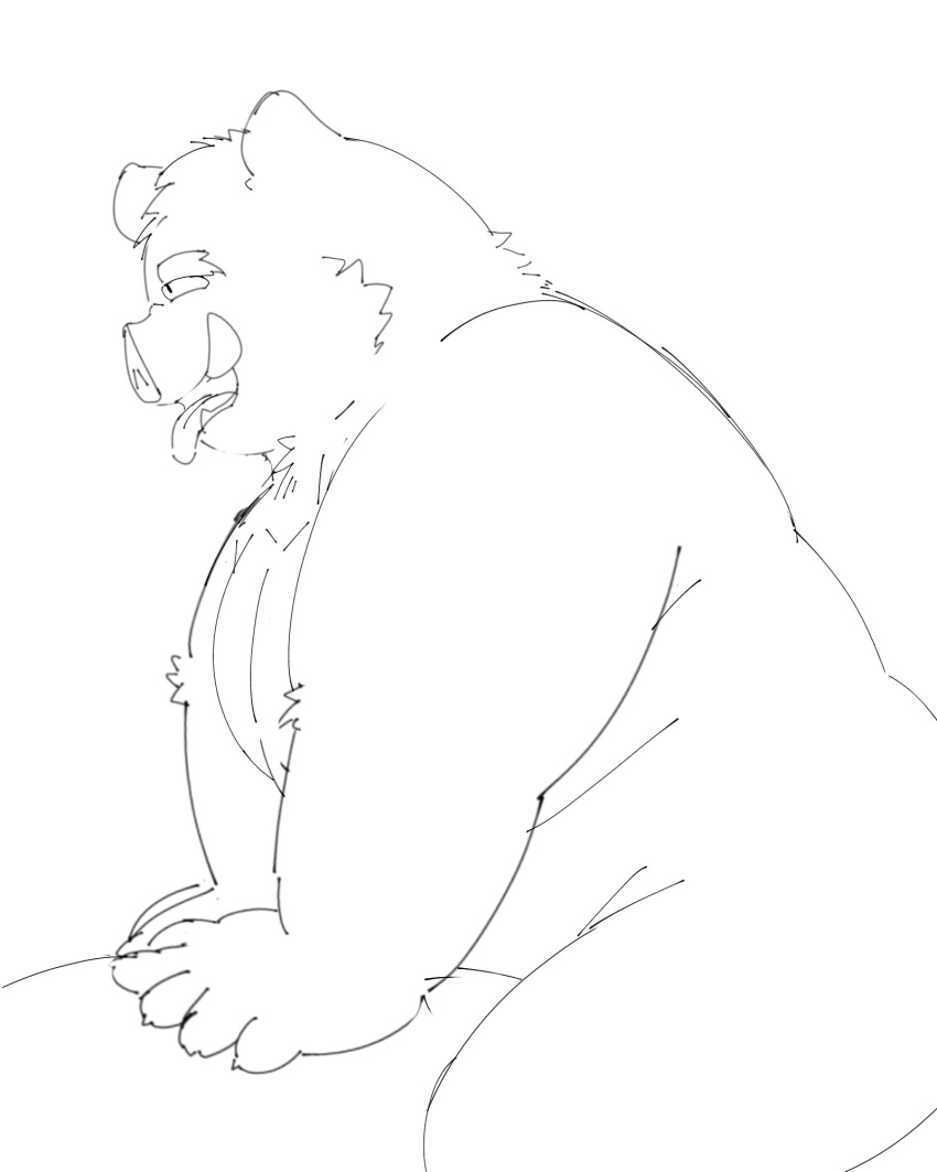 2022 anthro belly big_belly biped gumpang0 hi_res humanoid_hands kemono male mammal moobs overweight overweight_male simple_background sketch solo suid suina sus_(pig) tongue tongue_out white_background wild_boar