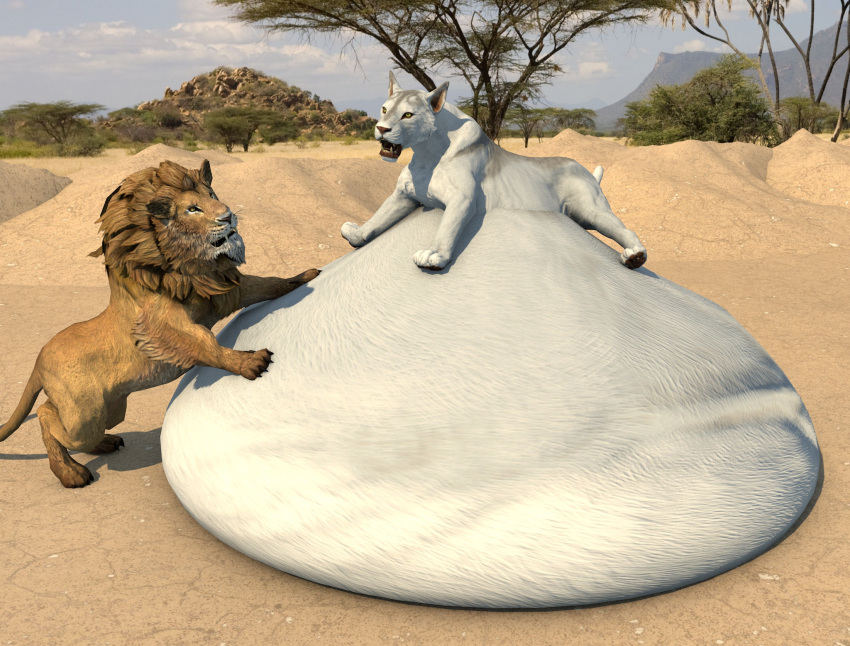 3d_(artwork) belly big_belly digital_media_(artwork) duo felid female feral hi_res hyper hyper_belly hyper_inflation inflation kirill475 lion male male/female mammal open_mouth pantherine size_difference