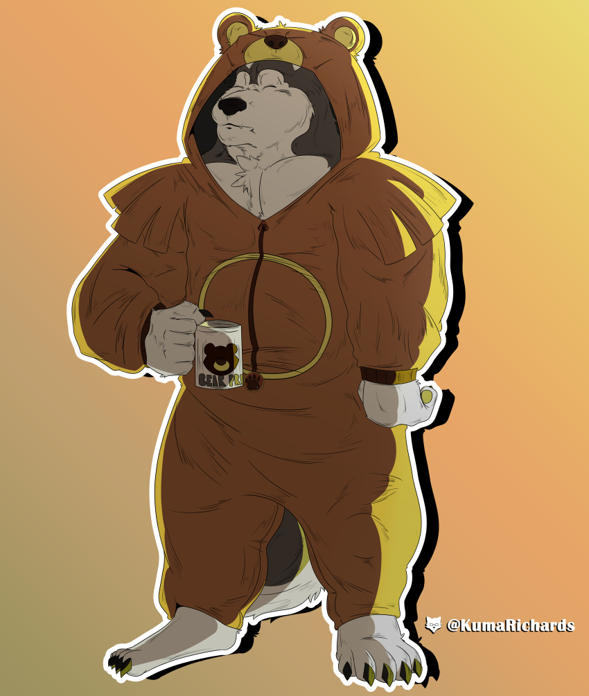 absurd_res anthro beverage canid canine canis clothing coffee domestic_dog hi_res kigumuri kuma_richards male mammal muscular nintendo pajamas pok&eacute;mon pok&eacute;mon_(species) solo tired ursaring video_games