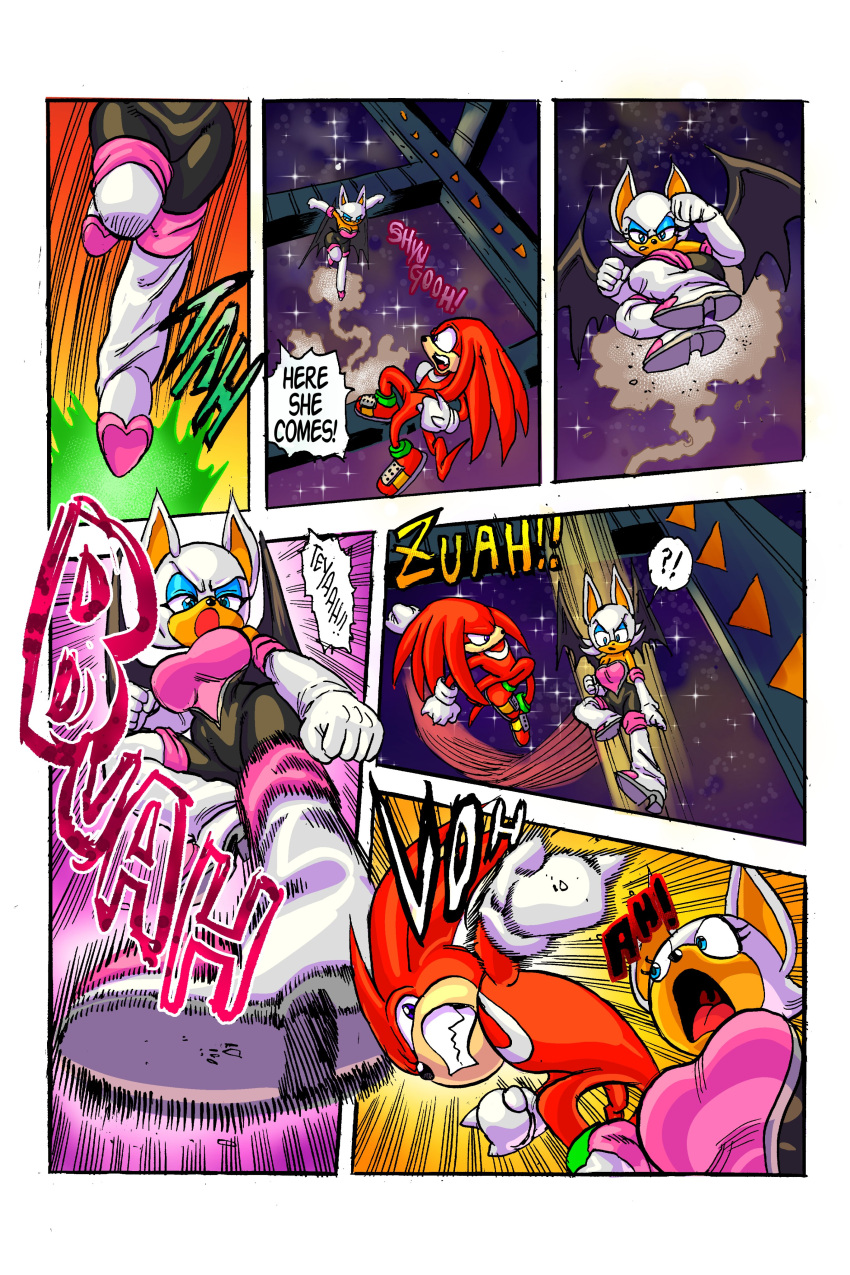 absurd_res anthro big_breasts breasts butt chiropteran clothed clothing duo echidna female fight gloves goudadunn handwear hi_res high_heels knuckles_the_echidna male mammal monotreme rouge_the_bat sega sonic_the_hedgehog_(series)