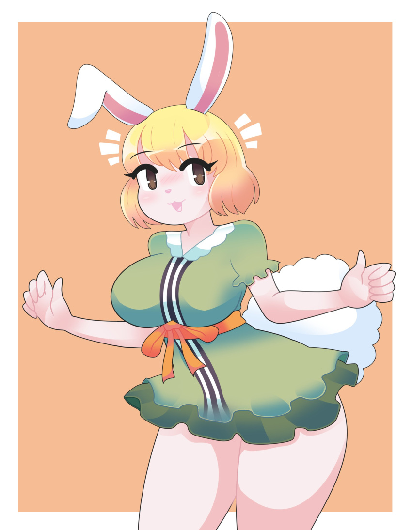 absurd_res anthro big_breasts blonde_hair breasts carrot_(one_piece) clothing dress female fur hair hi_res lagomorph leporid mammal one_piece onigiri_punch rabbit solo white_body white_fur