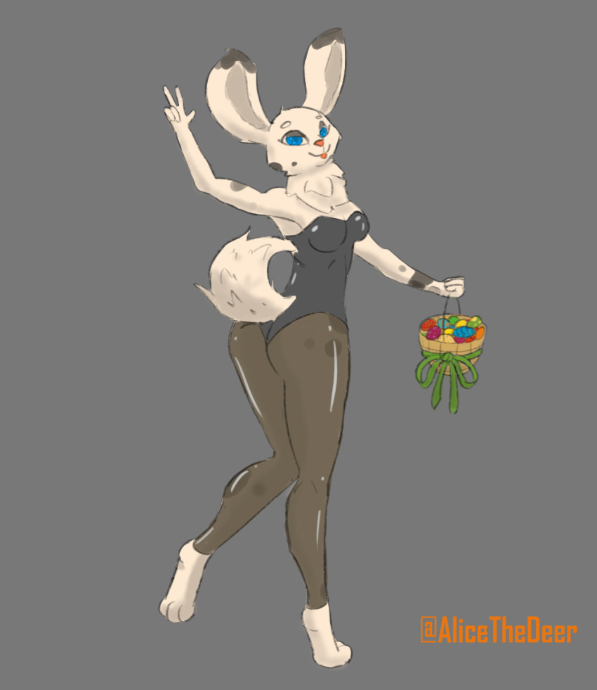 alicethedeer anthro basket blue_eyes bunny_costume clothing container costume easter easter_basket easter_bun easter_bunny easter_egg female fur grey_background hi_res holidays lagomorph leporid mammal rabbit shaded simple_background simple_shading solo white_body white_fur