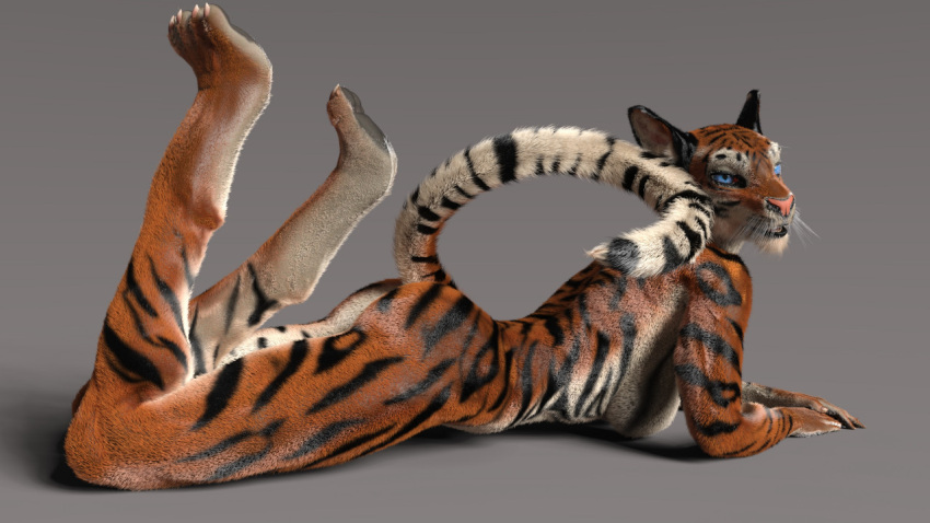 3d_(artwork) 4_toes 5_fingers all_fours anthro bengal_tiger black_ears black_stripes blue_eyes breasts butt crossed_arms curled_tail digital_media_(artwork) digitigrade earthclan3d facial_markings featureless_breasts feet feet_up felid female fingers fur glistening glistening_body glistening_fur grey_background head_markings head_tilt looking_at_viewer mammal markings nude on_chest orange_body orange_fur pantherine pink_nose pinup piper_(earthclan) pose raised_tail shadow side_boob side_butt simple_background solo striped_arms striped_body striped_face striped_fur striped_legs striped_markings striped_tail stripes tail_markings tiger toes white_body white_fur white_inner_ear white_whiskers