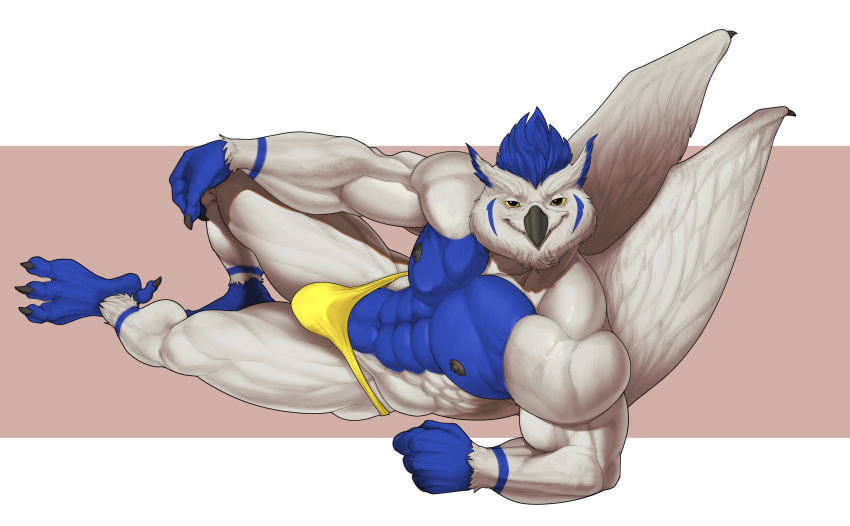 2022 4_toes abs absurd_res alternate_version_at_source anthro arm_on_own_leg arm_tuft avian barefoot beak belly biceps big_abs big_biceps big_brachioradialis big_bulge big_deltoids big_extensor_carpi big_flexor_carpi big_muscles big_obliques big_pecs big_quads big_scalenes big_serratus big_sternocleidomastoid big_trapezius big_triceps bird black_beak black_claws black_nipples black_talons blue_arms blue_belly blue_body blue_chest blue_face blue_feathers blue_feet blue_fingers blue_hair blue_hands blue_legs blue_markings blue_stripes blue_toes bottomwear brachioradialis bristol bulge cheek_tuft chin_tuft claws closed_smile clothed clothing colored dark_beak dark_claws dark_nipples dark_talons deltoids digital_drawing_(artwork) digital_media_(artwork) draw_me_like_one_of_your_french_girls extensor_carpi facial_markings facial_tuft feather_markings feather_tuft feathers feet fist flexor_carpi full-length_portrait hair hand_on_own_knee happy head_markings head_tuft hi_res huge_abs huge_biceps huge_brachioradialis huge_calves huge_deltoids huge_extensor_carpi huge_flexor_carpi huge_muscles huge_obliques huge_pecs huge_quads huge_scalenes huge_serratus huge_sternocleidomastoid huge_trapezius huge_triceps humanoid_hands hyper hyper_deltoids hyper_muscles leg_tuft light_arms light_bottomwear light_face light_legs light_neck light_swimwear light_thong light_wings looking_at_viewer lying male male_anthro manly markings meme multicolored_body multicolored_feathers muscular muscular_anthro muscular_male navel nipples obliques on_side owl pecs plantigrade portrait pose quads scalenes serratus shaded shadow side_view simple_background skimpy solo sova sternocleidomastoid striped_arms striped_legs stripes swimwear tan_background thong thong_only toes topless topless_anthro topless_male trapezius triceps tuft two_tone_arms two_tone_body two_tone_face two_tone_feathers two_tone_legs underwear white_arms white_background white_body white_face white_feathers white_legs white_neck white_wings wing_claws wings yellow_bottomwear yellow_clothing yellow_eyes yellow_swimwear yellow_thong yellow_underwear
