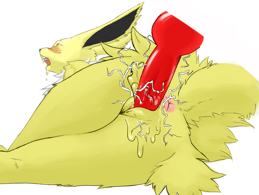 animal_genitalia animal_penis anthro anus biped blush bodily_fluids canine_penis disembodied_penis drooling eeveelution electricity erection excessive_pussy_juice female genital_fluids genitals hi_res jolteon knot male male/female moan nintendo penetration penile penile_penetration penis penis_in_pussy pok&eacute;mon pok&eacute;mon_(species) pussy_juice realius saliva simple_background thick_thighs vaginal vaginal_penetration video_games y_anus