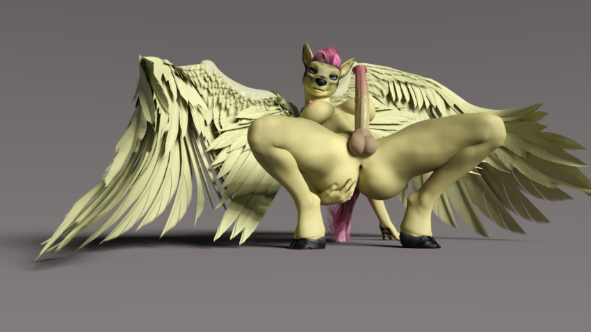3d_(artwork) 5_fingers all_fours alternate_form animal_genitalia animal_penis anthro anthrofied areola balls bent_back bent_backwards big_penis black_hooves black_nose blue_eyes butt butt_grab crouching digital_media_(artwork) earthclan3d equid equine equine_penis equine_tail erection feathered_wings feathers fingers flared_penis fluttershy_(mlp) friendship_is_magic genitals grabbing_own_ass gradient_penis grey_background gynomorph hair hand_on_butt hasbro holding_leg hooves horn intersex looking_at_viewer low-angle_view mammal medial_ring my_little_pony nipples penis pink_hair pink_penis pink_tail presenting presenting_penis simple_background solo spread_legs spread_wings spreading unicorn wings yellow_balls yellow_body yellow_breasts yellow_penis yellow_skin yellow_wings