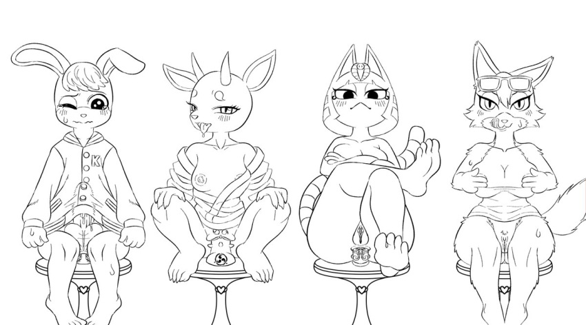 2022 anal anal_masturbation anal_penetration animal_crossing ankha_(animal_crossing) ankha_zone anthro audie_(animal_crossing) balls black_and_white bodily_fluids bottomless bottomless_male breasts canid canine canis cervid clothed clothing covering covering_breasts crossed_arms crossed_legs crouching daimo dildo dildo_in_ass dildo_in_pussy dildo_insertion dildo_sitting domestic_cat drooling erection erection_under_clothing felid feline felis female female_penetrated genitals group lagomorph leporid looking_at_viewer male male_penetrated mammal masturbation monochrome nintendo one_breast_out penetration rabbit saliva sasha_(animal_crossing) sex_toy sex_toy_in_ass sex_toy_in_pussy sex_toy_insertion shino_(animal_crossing) sitting sketch tongue tongue_out vaginal vaginal_masturbation vaginal_penetration video_games wolf