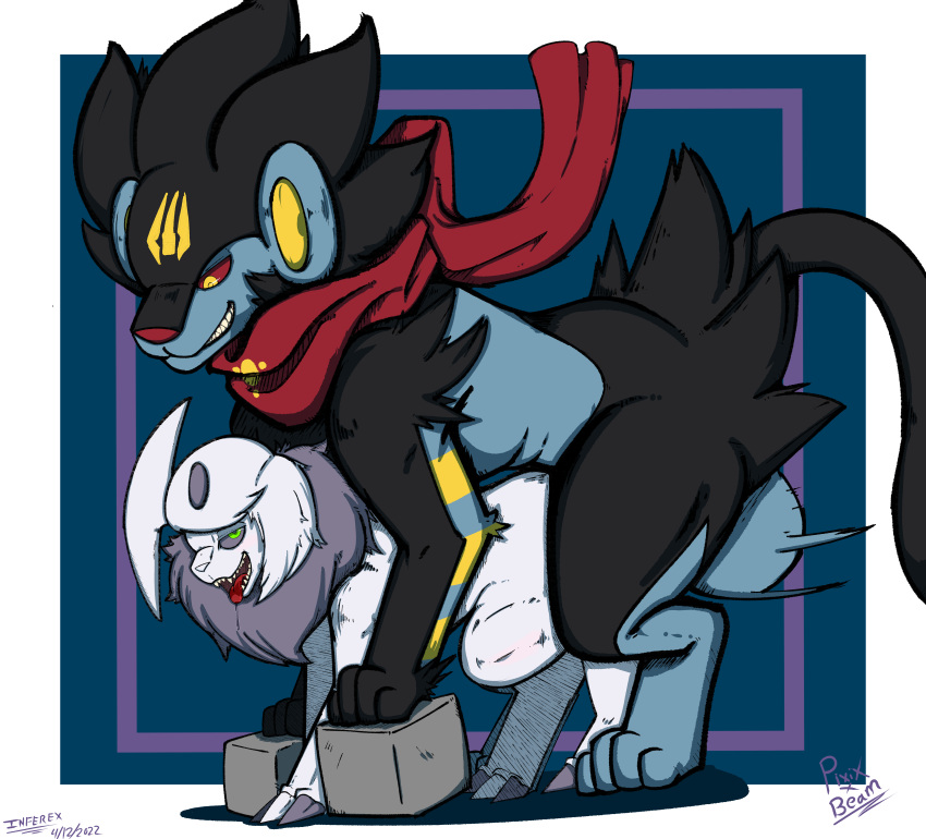 absol absurd_res balls beam_(lexiabee) bulge doggystyle duo feral from_behind_position genitals hi_res infernex luxray male male/male nintendo piwix_(luxray) pok&eacute;mon pok&eacute;mon_(species) scarf sex video_games