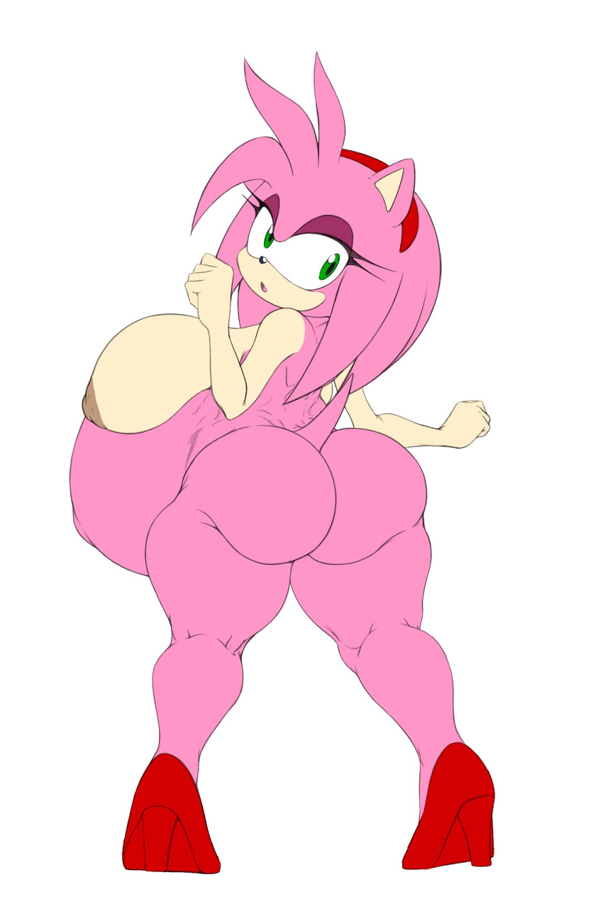 amy_rose anthro big_breasts big_butt breasts butt eulipotyphlan female hedgehog hi_res high_heels huge_butt looking_at_viewer mammal nipples nude pregnant raccoonshinobi sega side_boob solo sonic_the_hedgehog_(series) thick_thighs wide_hips