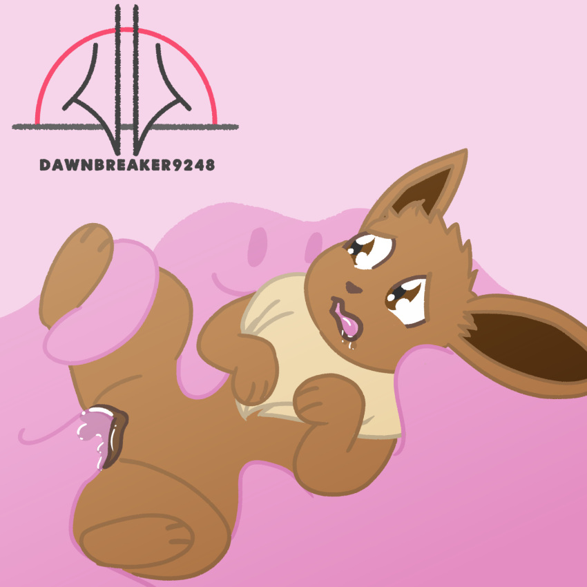 ambiguous_gender brown_body brown_fur dawnthemetamon ditto_(disambiguation) duo eevee female female/ambiguous feral fur goo_creature hi_res lying nintendo on_side pink_body pok&eacute;mon pok&eacute;mon_(species) questionable_consent tan_body tan_fur video_games