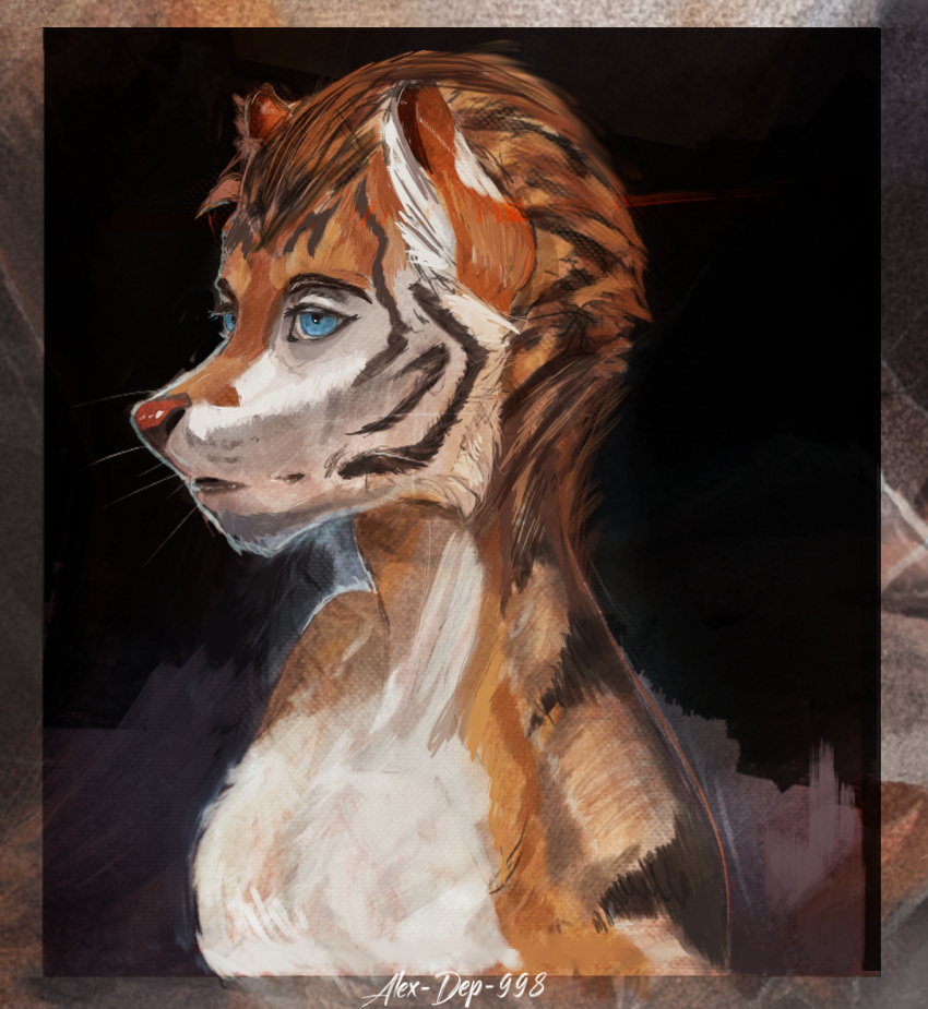 alex-dep-998 anthro canid canine classical felid fox framework half-length_portrait hi_res hybrid male mammal oil pantherine portrait tiger