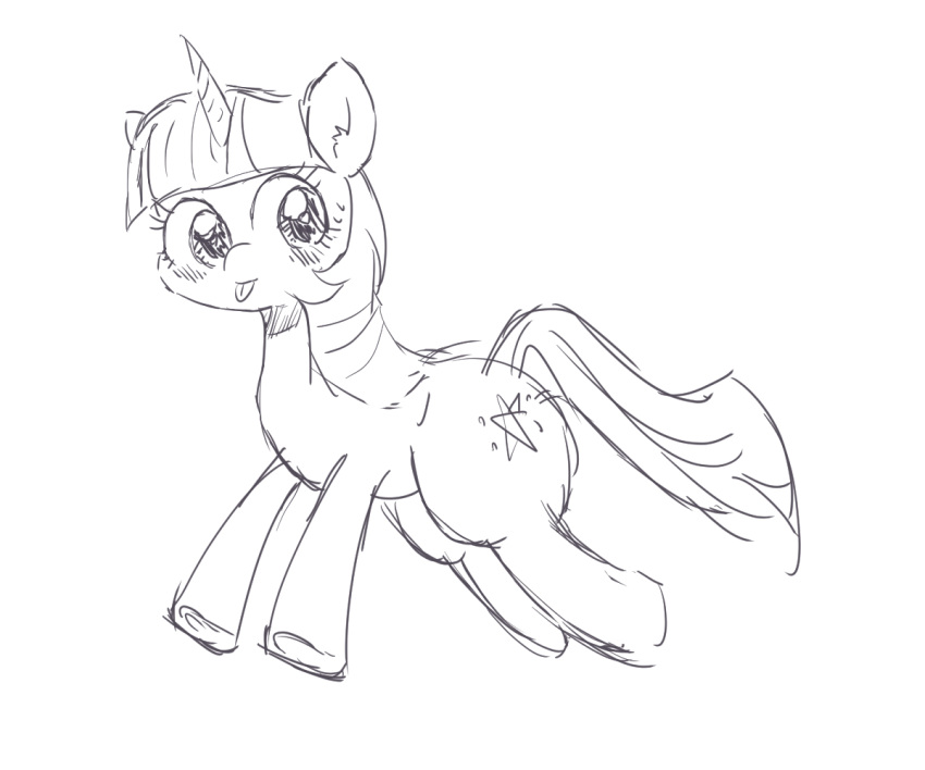 blush bodily_fluids equid equine female feral friendship_is_magic hasbro horn leo19969525 mammal monochrome my_little_pony running sketch solo sweat tongue tongue_out twilight_sparkle_(mlp) unicorn