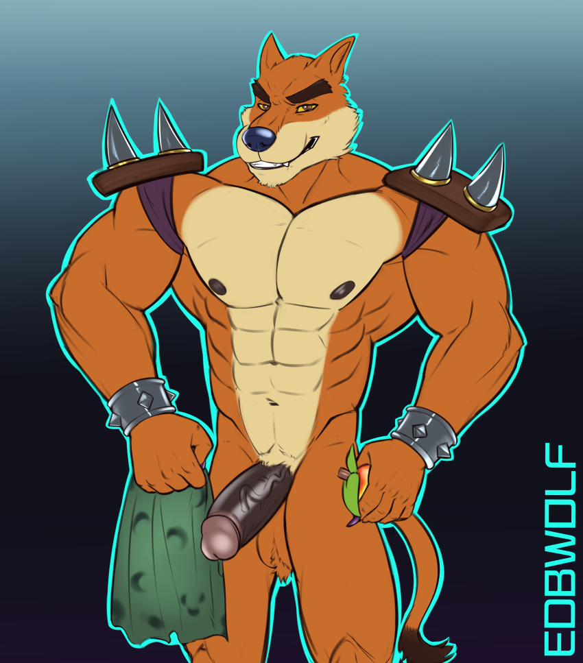 abs absurd_res activision anthro balls bracelet crash_bandicoot_(series) edbwolf felid genitals hi_res jewelry male mammal muscular muscular_anthro muscular_male nipples orange_body pantherine pecs penis solo spiked_bracelet spikes tiger tiny_tiger video_games