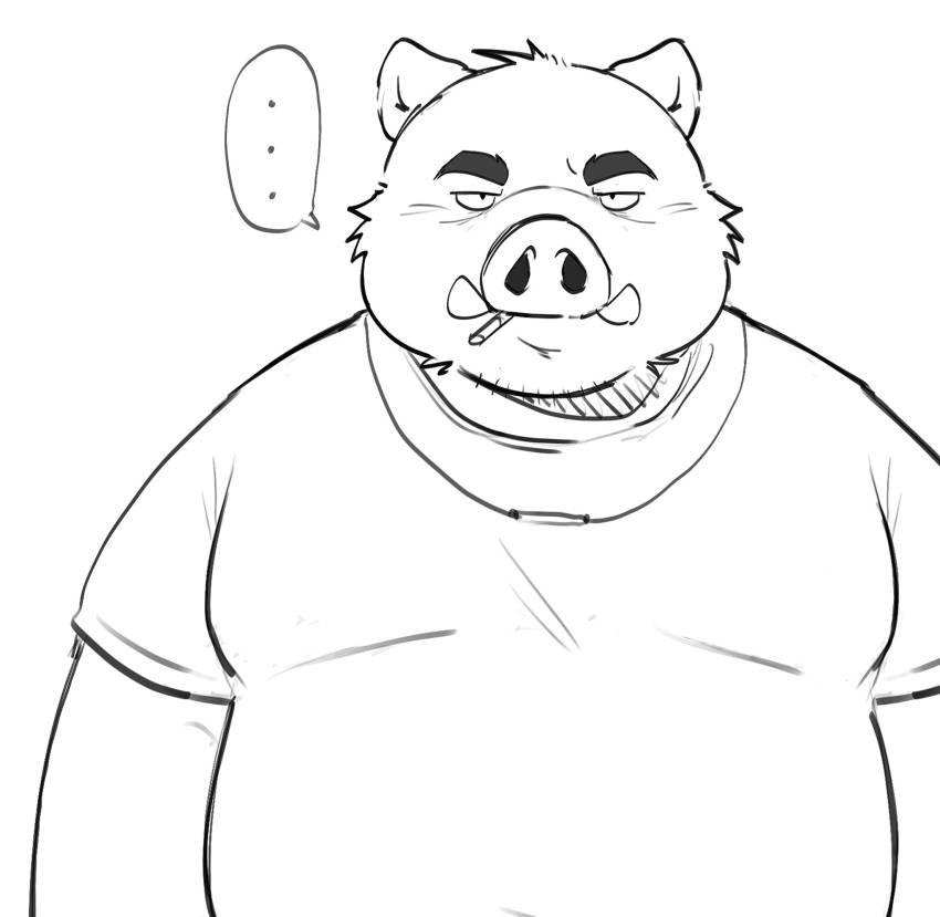 ... 2022 anthro belly big_belly clothing hi_res kemono male mammal overweight overweight_male shirt simple_background smoking solo suid suina sus_(pig) topwear whitebeast20 wild_boar