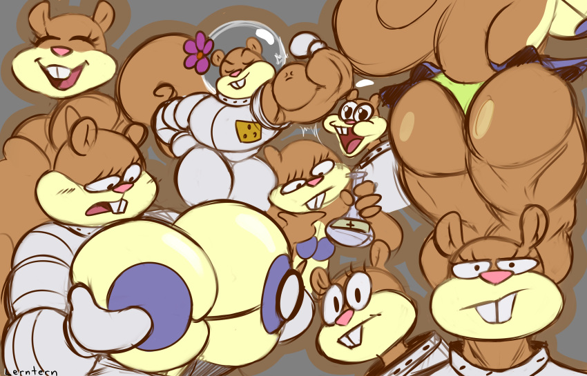 2022 absurd_res anthro big_breasts big_butt breasts butt clothed clothing curvy_figure female flexing hi_res huge_breasts hyper hyper_breasts lerntern mammal muscular muscular_female muscular_thighs nickelodeon rodent sandy_cheeks sciurid simple_background solo spongebob_squarepants thick_thighs voluptuous