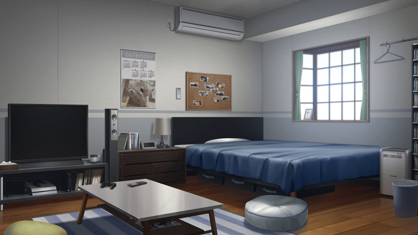 air_conditioner alarm_clock bed bedroom book calendar_(object) clock commentary_request controller curtains day game_console game_controller indoors lamp magazine_(object) mikago_kotaro nintendo_switch no_humans pillow playstation_4 remote_control scenery se-fukubu speaker table television window xbox_one