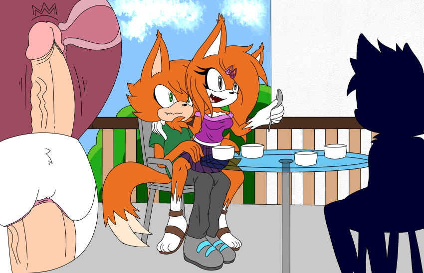 absurd_res ambiguous_character anthro big_penis bottomwear brother brother_and_sister cervix clothed clothing duo fan_character father felid feline female fully_clothed fur genitals hi_res incest_(lore) lynx male male/female mammal meyk meyk_the_lynx mia_the_lynx orange_body orange_fur outside parent penetration penis public pussy sega sex sibling sister skirt sonic_the_hedgehog_(series) stealth_sex story_at_source twincest twins vaginal vaginal_penetration