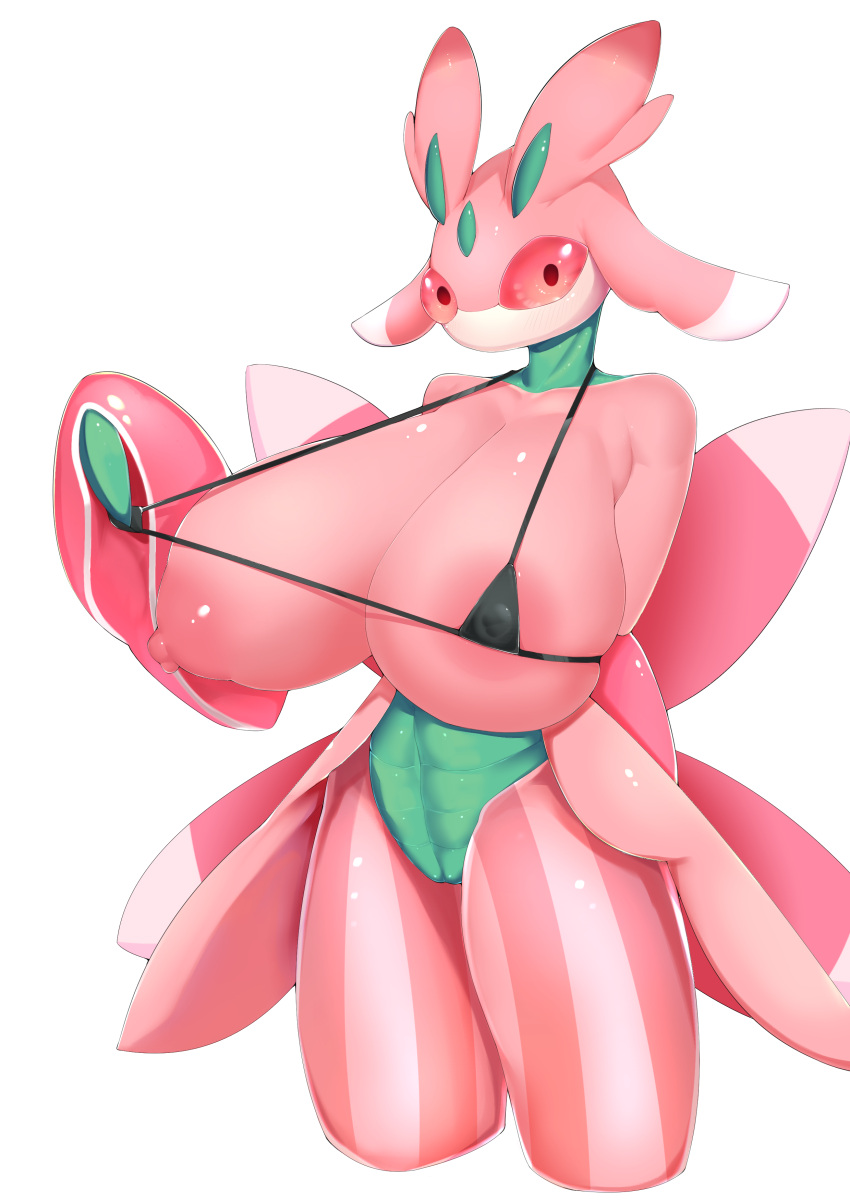 absurd_res anthro big_breasts bikini breasts clothing female hbky1101 hi_res lurantis micro_bikini nintendo nipples pink_body pok&eacute;mon pok&eacute;mon_(species) solo swimwear video_games