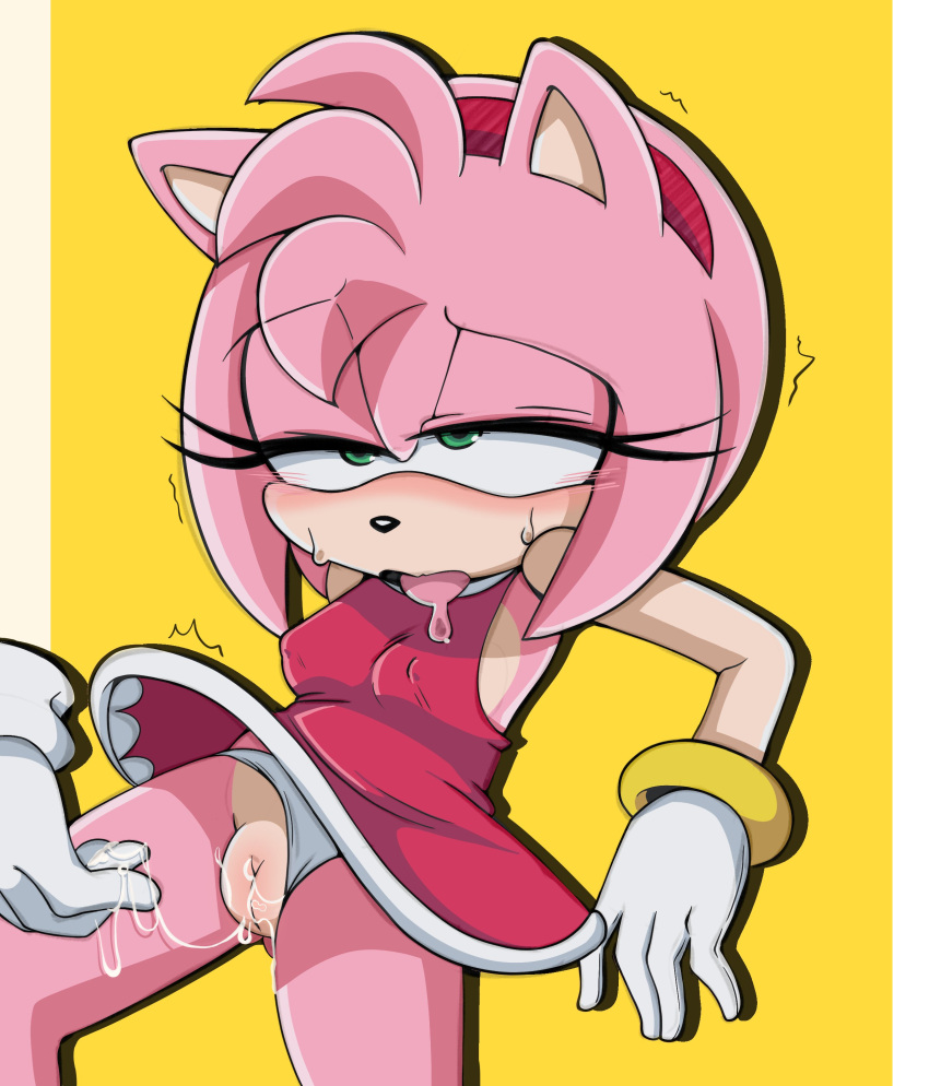 absurd_res amy_rose anthro blush bodily_fluids breasts colored eulipotyphlan female genital_fluids genitals hedgehog hi_res mammal pussy pussy_juice sega senshion solo sonic_the_hedgehog_(series) sweat tenshigarden