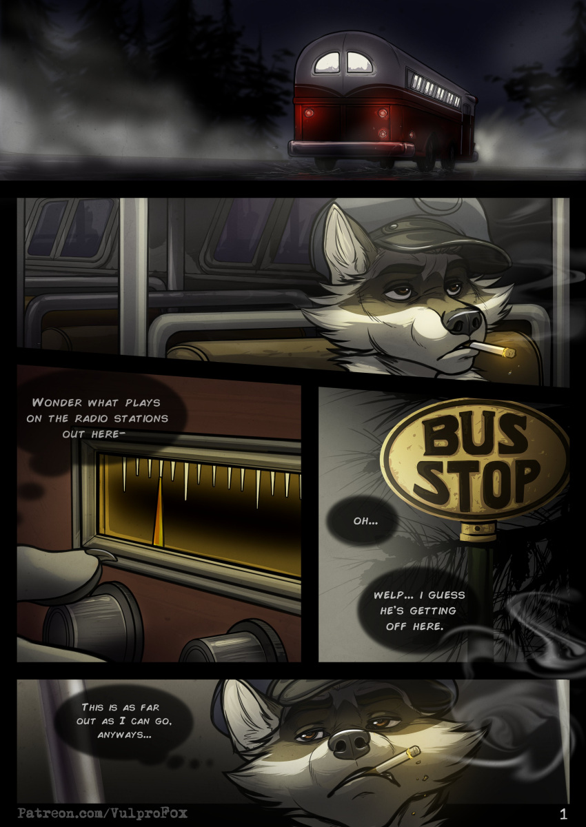 ... 2022 absurd_res ambiguous_gender annoyed anthro biped black_border black_claws black_eyebrows black_markings black_nose border brown_eyes bus bus_sign bus_stop cheek_tuft cigarette cigarette_in_mouth cigarette_smoke claws close-up clothed clothing colored comic commercial_vehicle dark detailed detailed_background digital_drawing_(artwork) digital_media_(artwork) driving ear_tuft english_text eyebrows facial_markings facial_tuft finger_claws fingers fog foggy forest front_view fur fur_markings fur_tuft grey_body grey_fur grey_markings grey_text half-closed_eyes hat hat_only head_markings headgear headgear_only headwear headwear_only hi_res inner_ear_fluff inside inside_vehicle light lighting looking_away looking_up mammal markings mostly_nude multicolored_body multicolored_fur multiple_scenes nameless_character narrowed_eyes neck_tuft night number outside plant procyonid public_transportation raccoon radio rear_view seat seats shaded sign sky smoke smoking smoking_cigarette solo teeth text thinking thought_bubble three-quarter_view tree tuft url vehicle vehicle_for_hire vulprofox water watermark white_body white_fur white_text window