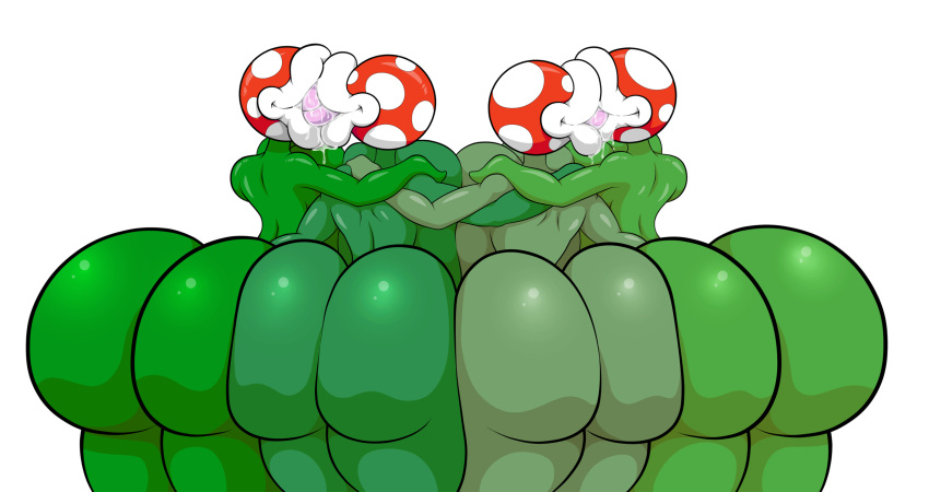 absurd_res arms_around_shoulders ass_to_ass back_boob big_breasts big_butt bodily_fluids breast_squish breasts breasts_frottage butt elemental_creature elemental_humanoid female female/female flora_fauna french_kissing green_body group hi_res huge_breasts huge_butt humanoid kissing lips mario_bros nintendo piranha_plant plant plant_humanoid saliva spots squish thegeckoninja thick_lips thick_thighs tongue video_games wide_hips