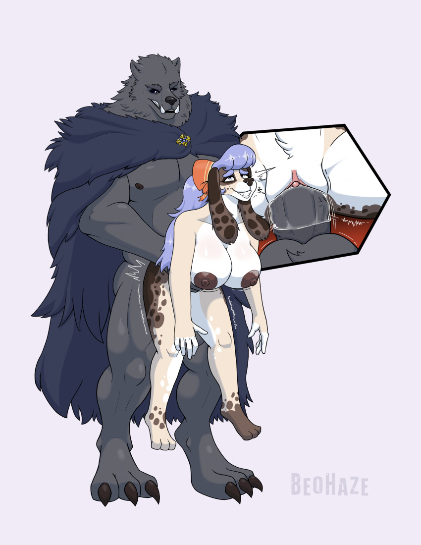 2022 absurd_res accessory angaline anthro bandai_namco beohaze_(artist) big_breasts blaidd_(elden_ring) blue_eyes bodily_fluids breasts canid canine canis cape claws clitoris clothing crotch_tuft dark_souls digital_drawing_(artwork) digital_media_(artwork) digitigrade domestic_dog duo elden_ring fangs female fromsoftware genital_fluids genitals hair_accessory hair_bow hair_ribbon hi_res large_penetration long_ears looking_pleasured male male/female mammal muscular muscular_anthro muscular_male nipples penetration penile penile_penetration penis penis_in_pussy precum ribbons shaded size_difference tuft vaginal vaginal_penetration video_games waist_grab wolf