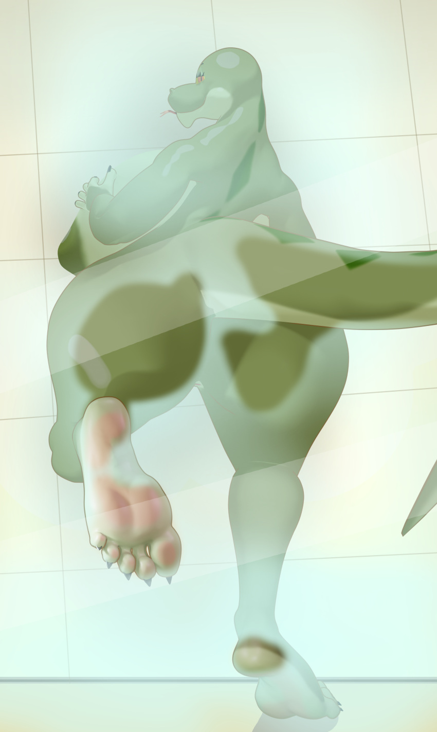 3d_(artwork) 5_fingers 5_toes absurd_res against_surface anaconda anthro areola big_areola big_breasts boa_(snake) boinae breasts claws digital_media_(artwork) feet female fingers fog green_body hi_res i2lsx looking_at_viewer margret_stalizburg markings mother nipples on_glass parent red_sclera reptile scalie showering snake snake_tongue soles solo solo_focus thick_thighs toe_claws toes