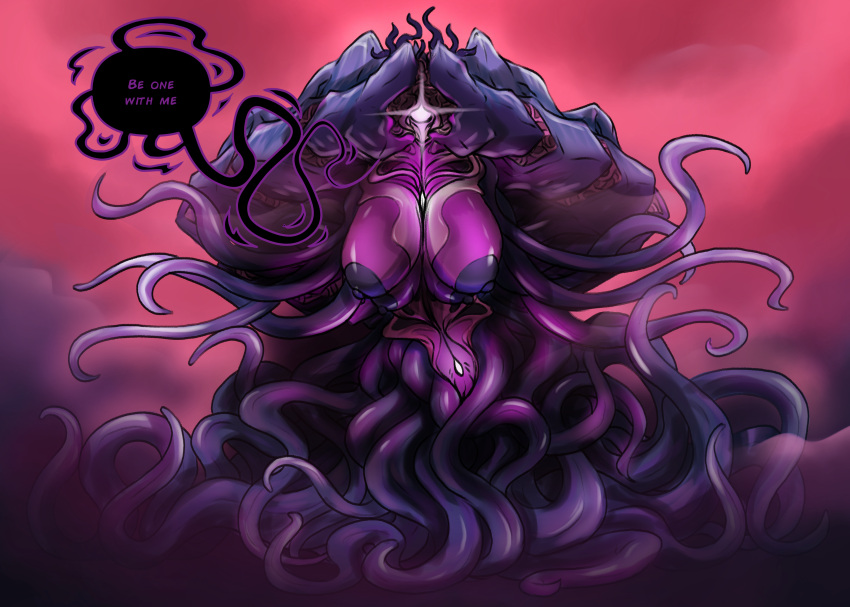absurd_res anthro big_breasts breasts eldrazi eldritch_horror emrakul female fog genitals hanging_breasts hasbro hi_res humanoid looking_at_viewer magic:_the_gathering mature_female monster multi_breast multi_limb nipples not_furry nude purple_body pussy simple_background solo tentacles text tolerain wizards_of_the_coast