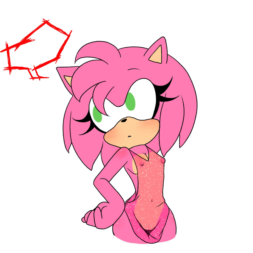 amy_rose anthro blush breasts buttermoth clothing eulipotyphlan female green_eyes hedgehog hi_res mammal nightgown nipples sega solo sonic_the_hedgehog_(series) translucent translucent_clothing