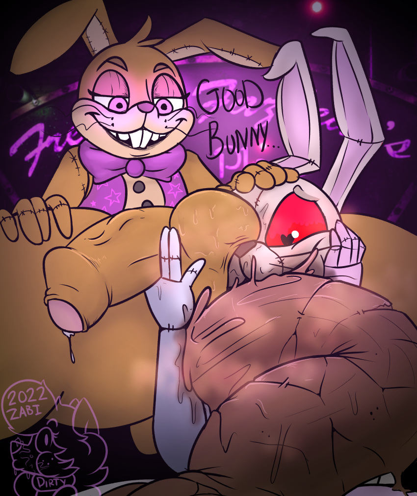 absurd_res anthro anus balls blush bodily_fluids bow_tie breasts buckteeth butt clothing duo feces female five_nights_at_freddy's five_nights_at_freddy's:_security_breach five_nights_at_freddy's_vr:help_wanted fnaf_vr_help_wanted fur genital_fluids genitals glitchtrap hair hi_res humanoid lagomorph leporid long_ears male male/female mammal musk penis pooping rabbit scat scottgames smile sweat teeth topwear vanny_(fnaf) vest video_games whiskers zadirtybish