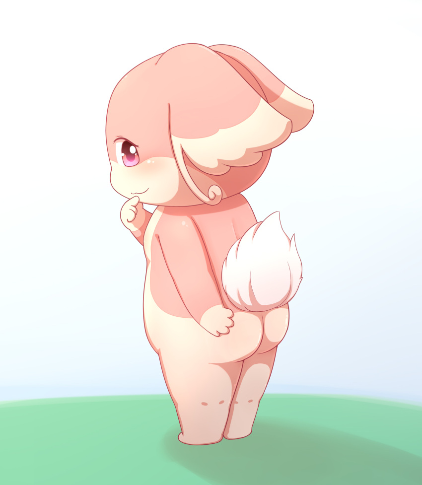 absurd_res audino blush butt female hi_res looking_at_viewer multicolored_body nintendo pink_body pink_eyes pok&eacute;mon pok&eacute;mon_(species) simple_background solo two_tone_body video_games white_background zwishi
