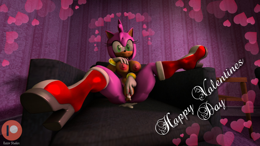 &lt;3 2019 amy_rose anthro boots breasts clothing cum cum_in_pussy cum_inside digital_media_(artwork) female flower footwear gloves hi_res holidays invalid_color looking_at_viewer nipples plant pussy razorkitana rose smile solo sonic_(series) spreading valentine's_day video_games