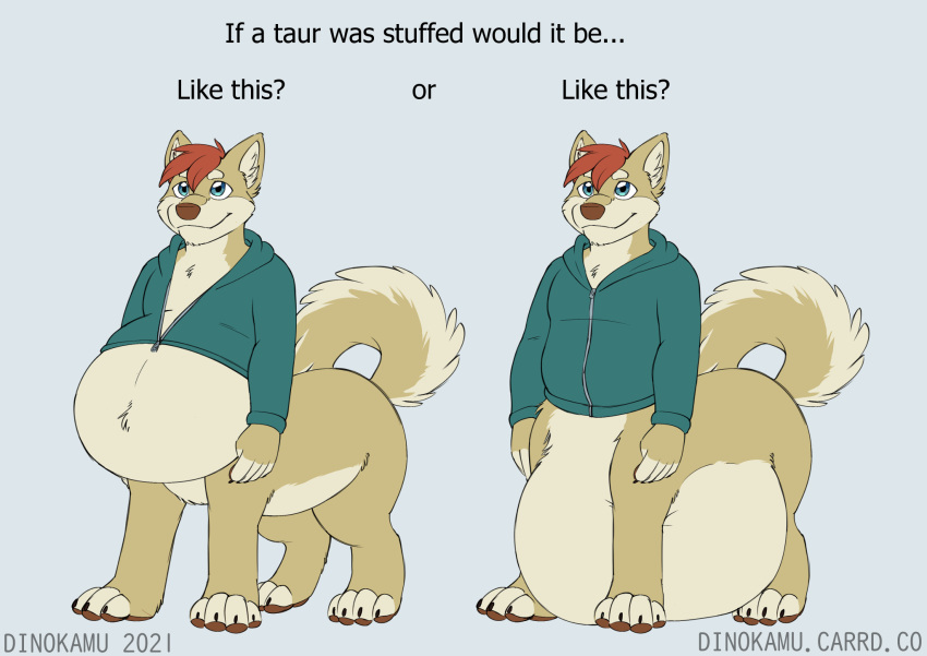 2021 anthro belly canid canine canis digital_drawing_(artwork) digital_media_(artwork) dinokamu domestic_dog english_text expansion hi_res male mammal overweight overweight_anthro overweight_male shiba_inu sketch solo spitz stuffing taur text weight_gain